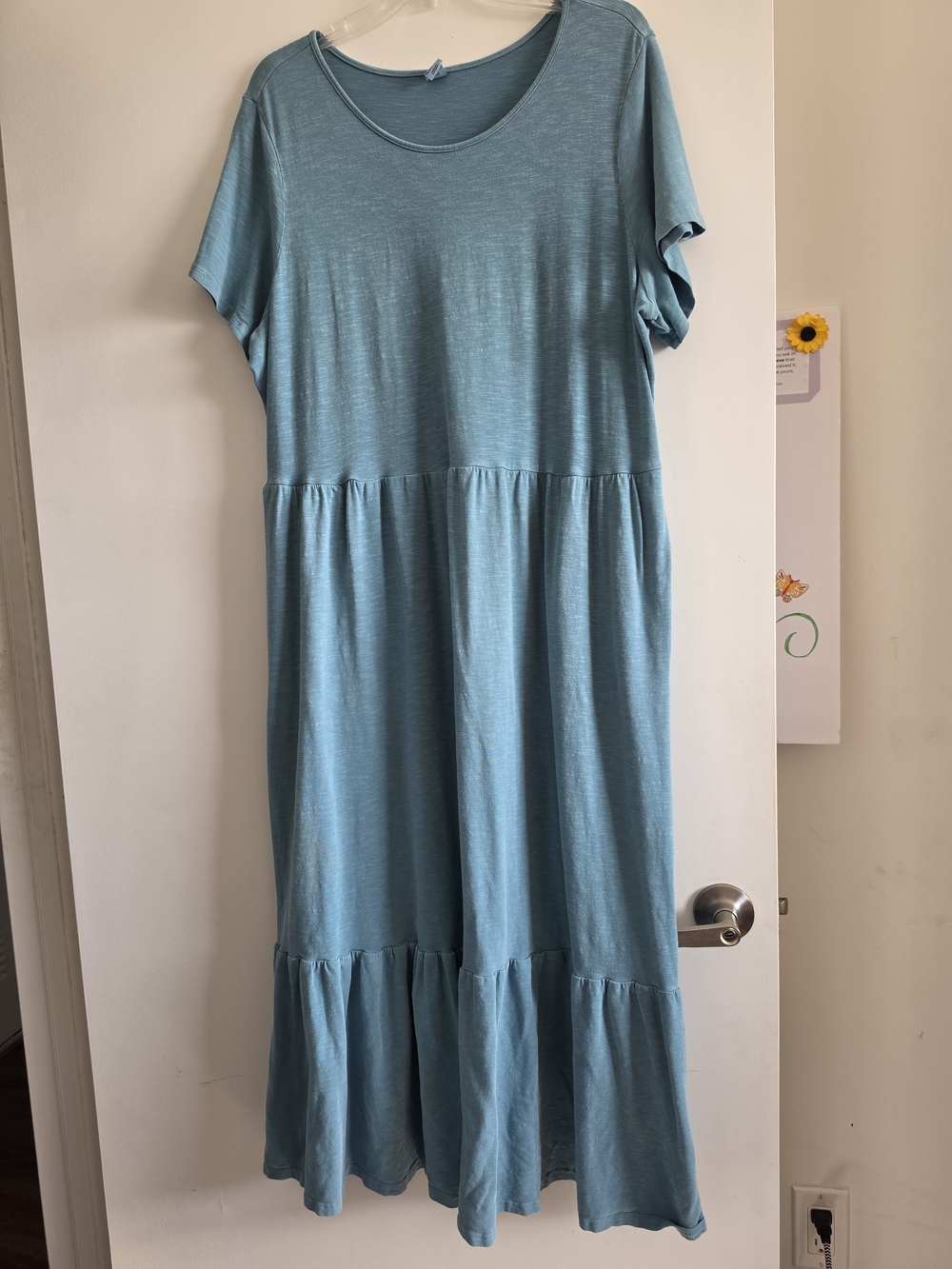 Old Navy Woman Teal Short-Sleeve Tiered Maxi Dress